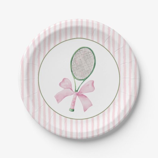 Pink Stripe Tennis Pappteller (Vorderseite)