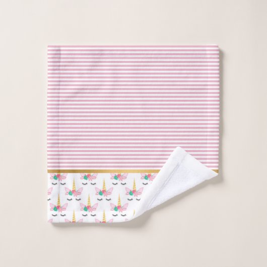 PINK STRIPE UNICORN GOLD BADEZIMMER TOWEL SET (Waschlappen)