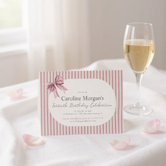 Pink Striped Bow 60th Birthday Celebration  Einladung