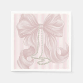 Pink Striped Bow and Pearl Necklace Serviette