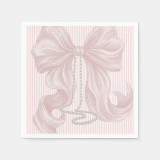 Pink Striped Bow and Pearl Necklace Serviette (Vorderseite)