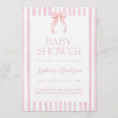 Pink Striped Bow Baby Shower Einladung (Vorderseite)