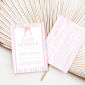 Pink Striped Bow Baby Shower Einladung