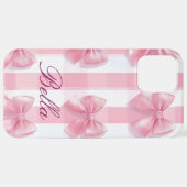 Pink Striped Bow Coquette Aesthetic Cute Girly  iPhone Hülle (Hinten horizontal)