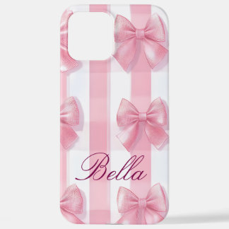 Pink Striped Bow Coquette Aesthetic Cute Girly  iPhone 12 Pro Max Hülle