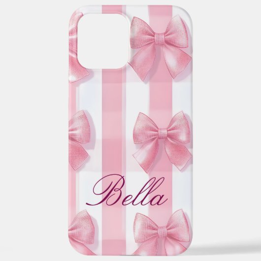 Pink Striped Bow Coquette Aesthetic Cute Girly  iPhone Hülle (Rückseite)