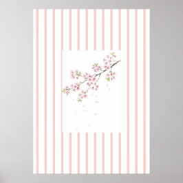 Pink Striped Cherry Blossom Wall Art Print Poster