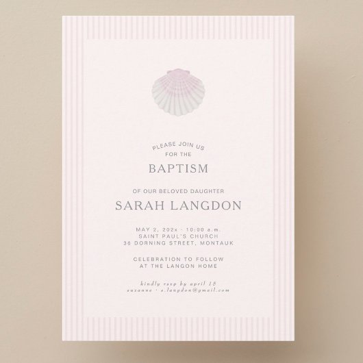 Pink striped coast shell baptism Invitation Einladung