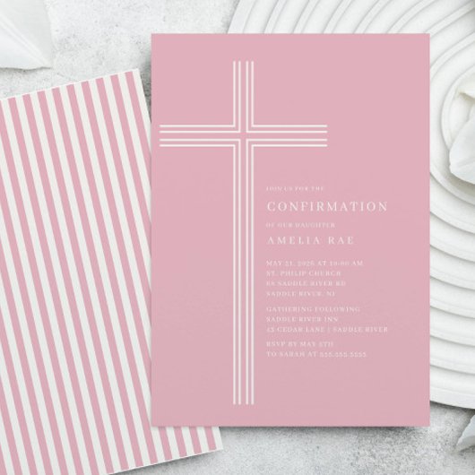 Pink Striped Confirmation Invitation Einladung