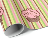 Pink Striped Cupcake Wrapping Paper  Geschenkpapier (Rolleneckpunkt)