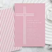 Pink Striped First Communion Invitation Einladung