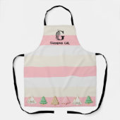Pink Striped Floral Monogram Weihnachtskohl Schürze (Vorderseite)