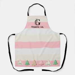 Pink Striped Floral Monogram Weihnachtskohl Schürze