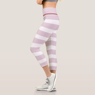 Pink Striped Girly Capri Leggings