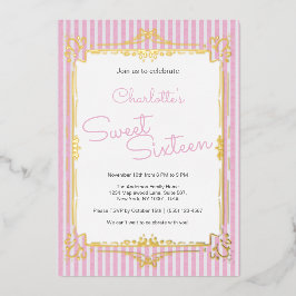 Pink Striped Glam Princess Sweet 16 Party  Folieneinladung