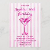 Pink Striped Martini 30th Birthday – Chic Adult  Einladung (Vorderseite)