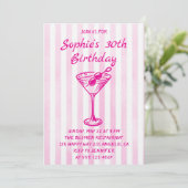 Pink Striped Martini 30th Birthday – Chic Adult  Einladung (Stehend Vorderseite)