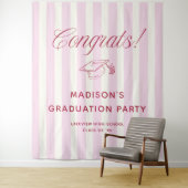 Pink Striped Preppy Graduation Congrats Wandteppich (Beispiel)