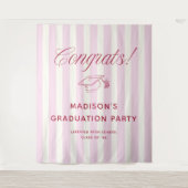 Pink Striped Preppy Graduation Congrats Wandteppich (Vorderseite)