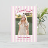 Pink Striped Preppy Graduation Einladung (Stehend Vorderseite)