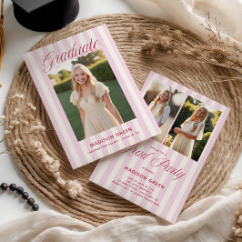 Pink Striped Preppy Graduation Einladung