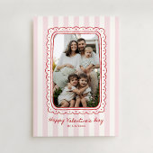 Pink Striped Scalloped Frame Valentine’s Day card Einladung