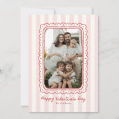Pink Striped Scalloped Frame Valentine’s Day card Einladung (Vorderseite)