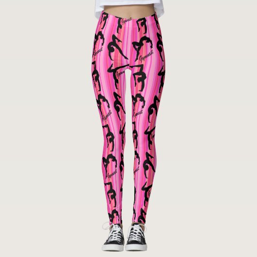 PINK STRIPED SUPER STAR GYMNASTICS LEGGINGS (Vorderseite)