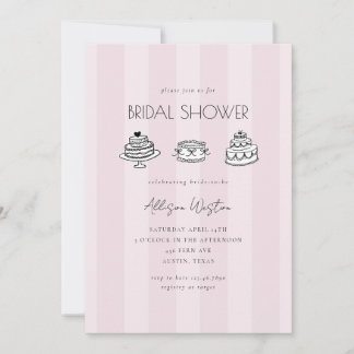 Pink Striped Vintage Cake Bridal Shower Invitation Einladung