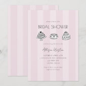 Pink Striped Vintage Cake Bridal Shower Invitation Einladung (Vorne/Hinten)