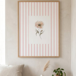 Pink Striped Wall Art Print with Watercolor Rose Poster