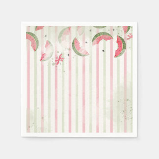 Pink Striped Watermelon First Birthday Party Invit Serviette