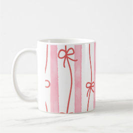 Pink stripes and and red ribbon and bows kaffeetasse