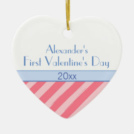 Pink Stripes Baby Boy Foto Erster Valentinstag Keramik Ornament