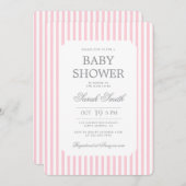 Pink Stripes Baby Shower girl Invitation Einladung (Vorne/Hinten)