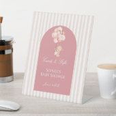 Pink Stripes Balloons Cute Teddy Bear Cards & Gift Sockelschild (In SItu)