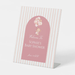 Pink Stripes Balloons Cute Teddy Bear Welcome Sockelschild
