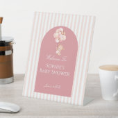 Pink Stripes Balloons Cute Teddy Bear Welcome Sockelschild (In SItu)