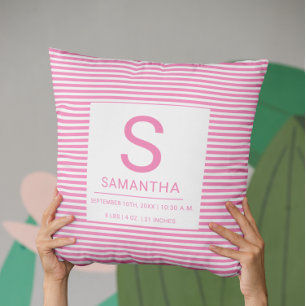 Pink Stripes Birth Stats Neugeborenes Babywirbel K Kissen