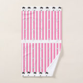 Pink Stripes Black Floral Badhandtuch Set (Handtuch)
