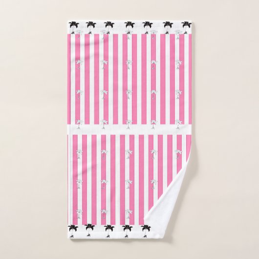 Pink Stripes Black Floral Badhandtuch Set (Handtuch)