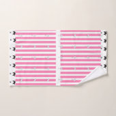 Pink Stripes Black Floral Badhandtuch Set (Handtuch)