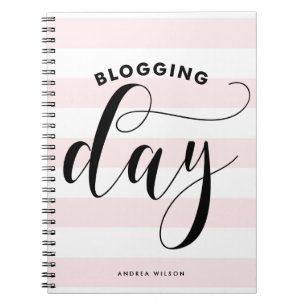 Pink Stripes Blogging Day Calligraphy Personalisie Notizblock
