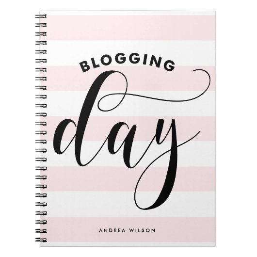 Pink Stripes Blogging Day Calligraphy Personalisie Notizblock (Vorderseite)