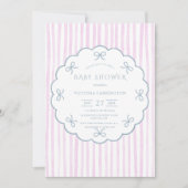 Pink Stripes Blue Hearts Vintag Babydusche Einladung (Vorderseite)