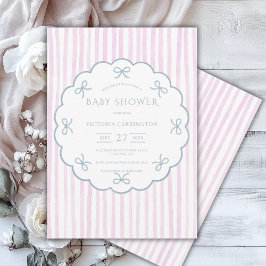 Pink Stripes Blue Hearts Vintag Babydusche Einladung