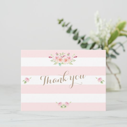 Pink Stripes Blume Hochzeit Danke (Stehend Vorderseite)