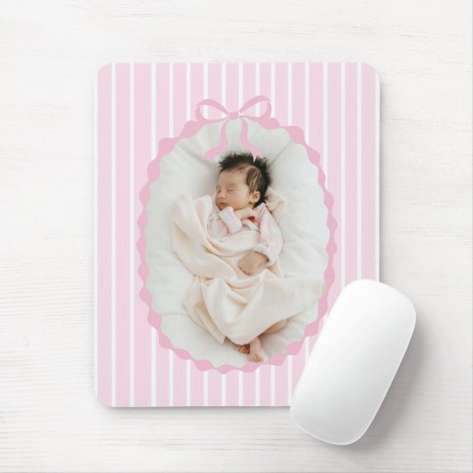 Pink Stripes Bow Frame Custom Photo Mousepad (Mit Mouse)
