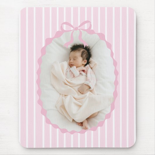 Pink Stripes Bow Frame Custom Photo Mousepad (Vorne)