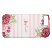 Pink Stripes Burgundy Floral Monogram Case-Mate iPhone Hülle (Rückseite (Horizontal))